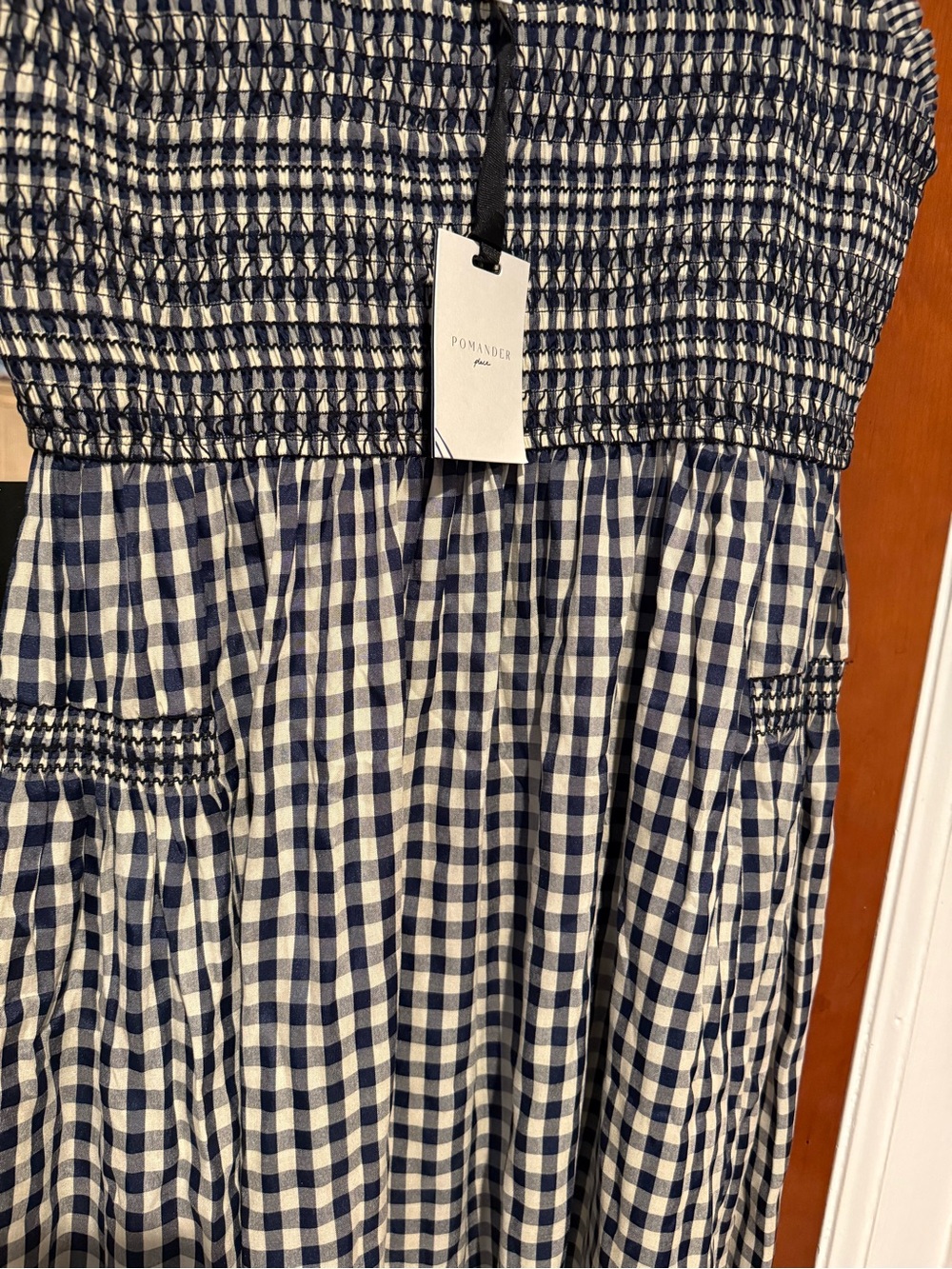 NWT Tuckernuck Smocked Gingham Maxi Dress - Navy & White - Picture 2 of 4